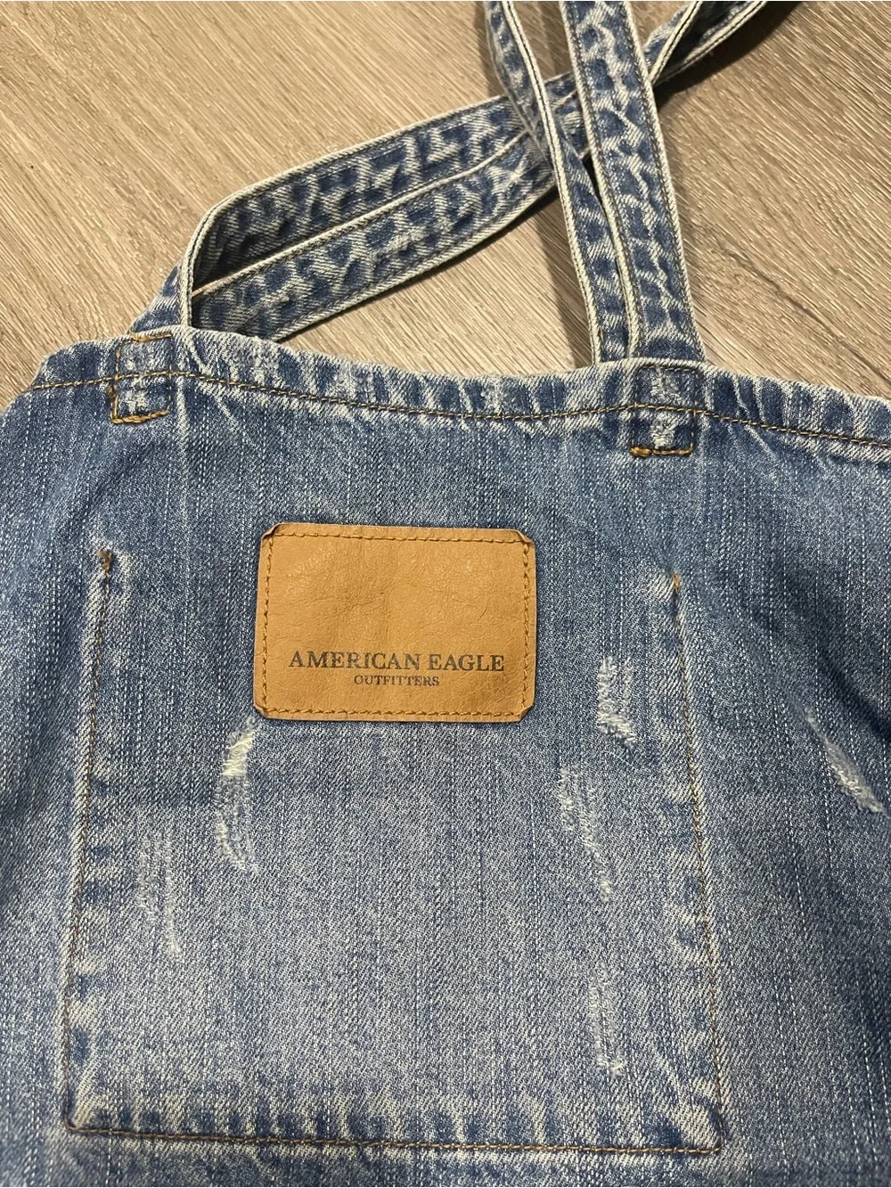 American Eagle Blue Denim Tote Bag with White Logo Have One Spots
